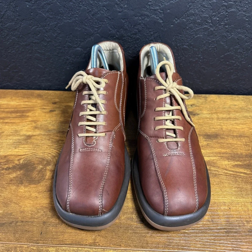 Kenneth Cole Reaction Brown Leather Oxford Sneakers Mens Size 8 Made‎ in Italy